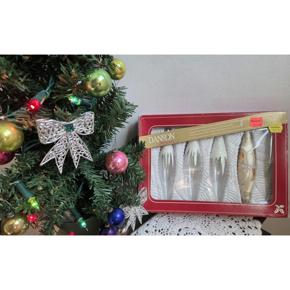 Vintage Danson Decor Glass Icicle Ornaments Set of 4 Original Box